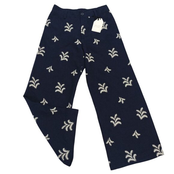 Navy & White Wide-Leg Embroidered Pants By Elie Tahari  Womens Size M. NWT. - Picture 4 of 7